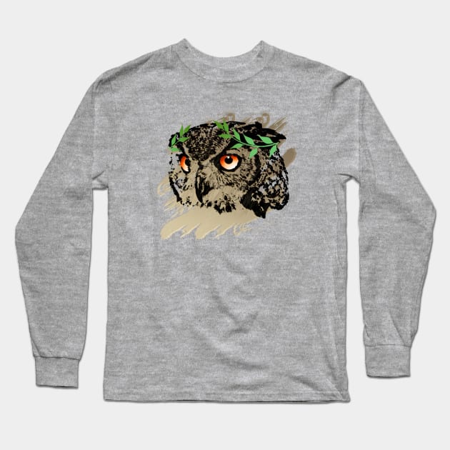 Athena Owl - Leaf Variant Long Sleeve T-Shirt by stoicroy